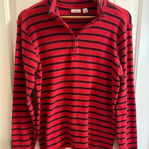 Vintage Red and Blue Striped Zip up long sleeve Pullover